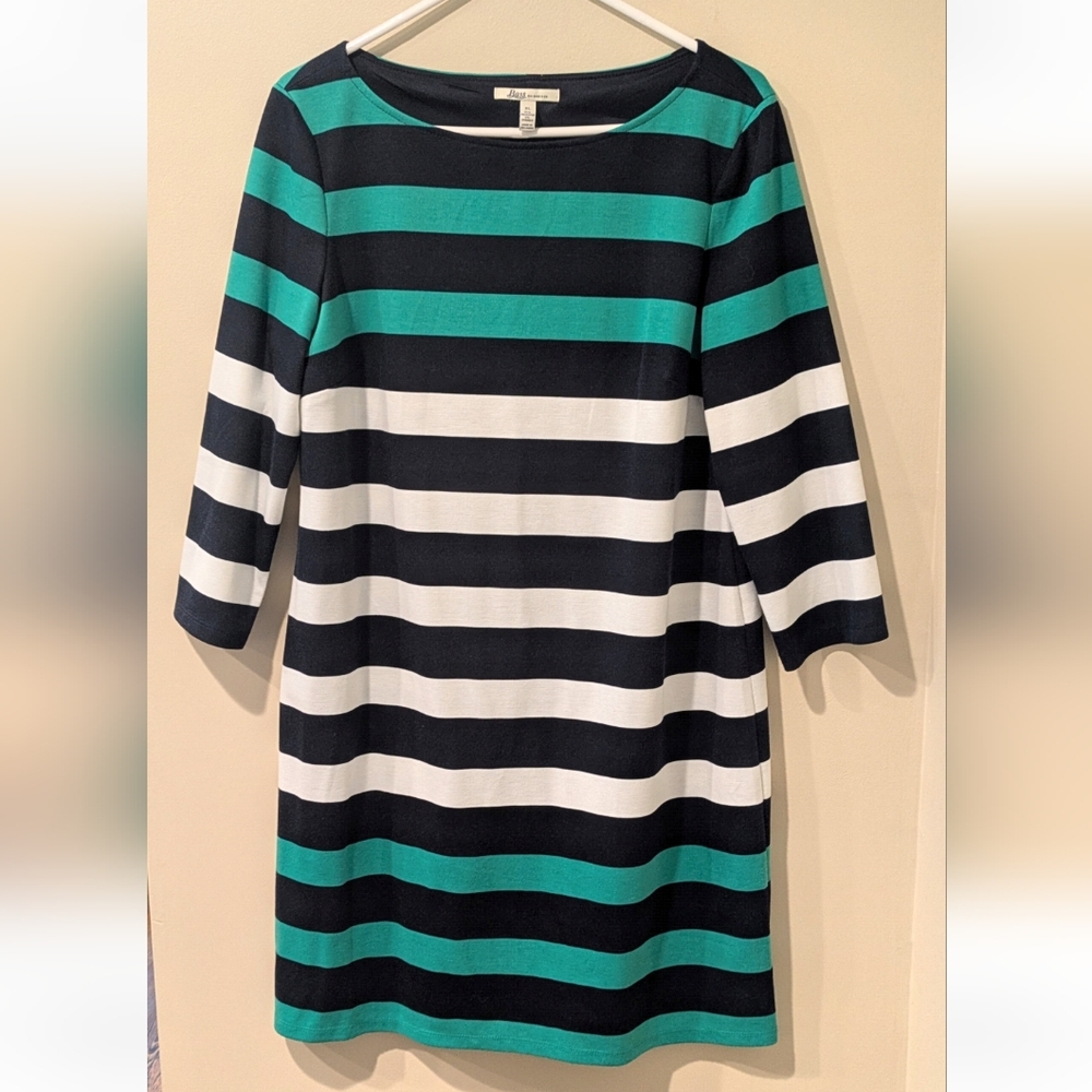 NWOT G.H. Bass & Co. Long Sleeve Striped Dress in Navy, White, and Green ~ Sz XL